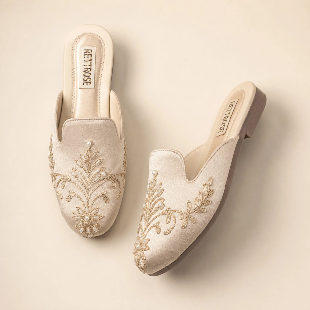 The Ethereal Nude Satin Luxury Embellished Mules