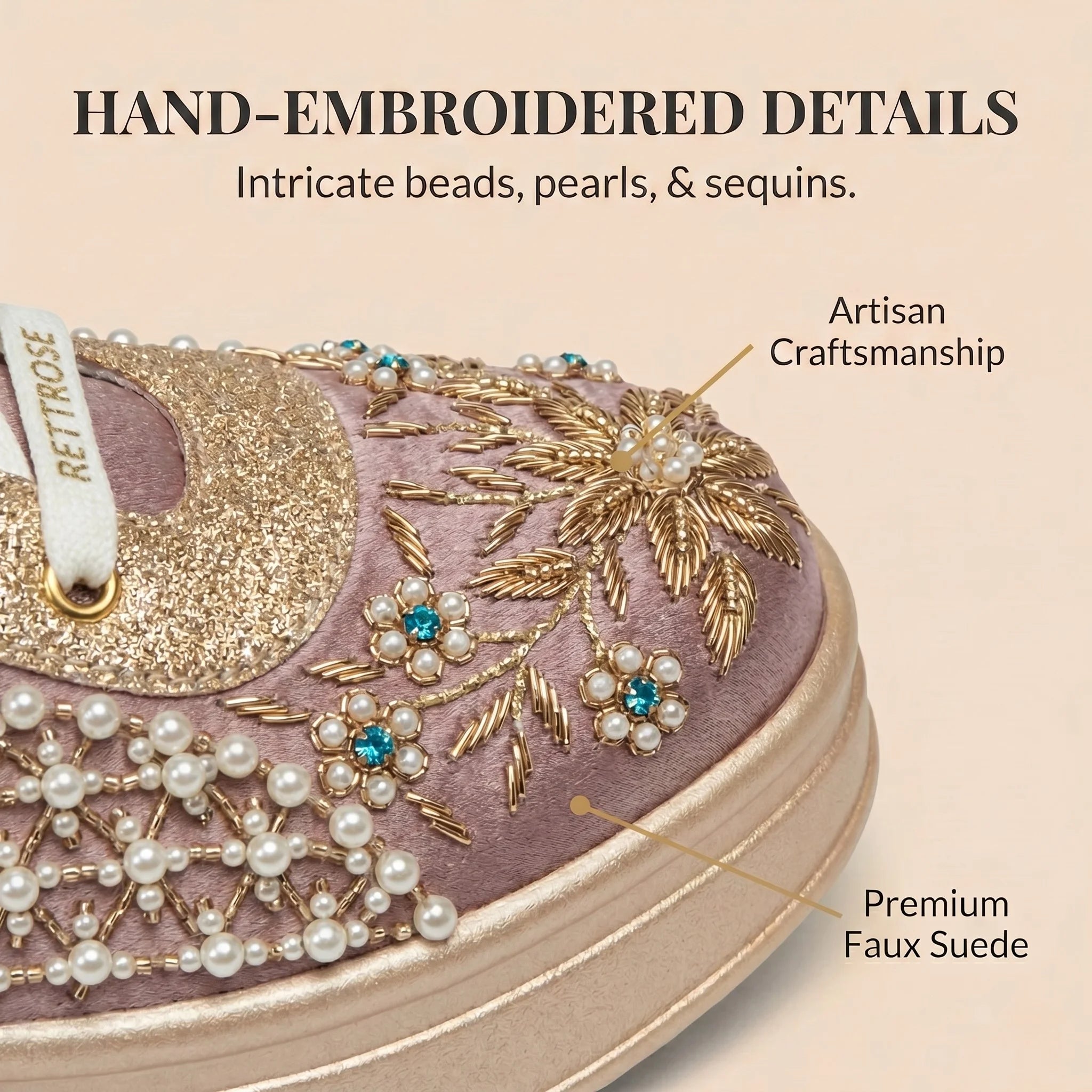 The Evangeline Luxury Pearl Meadow Embellished Trainer