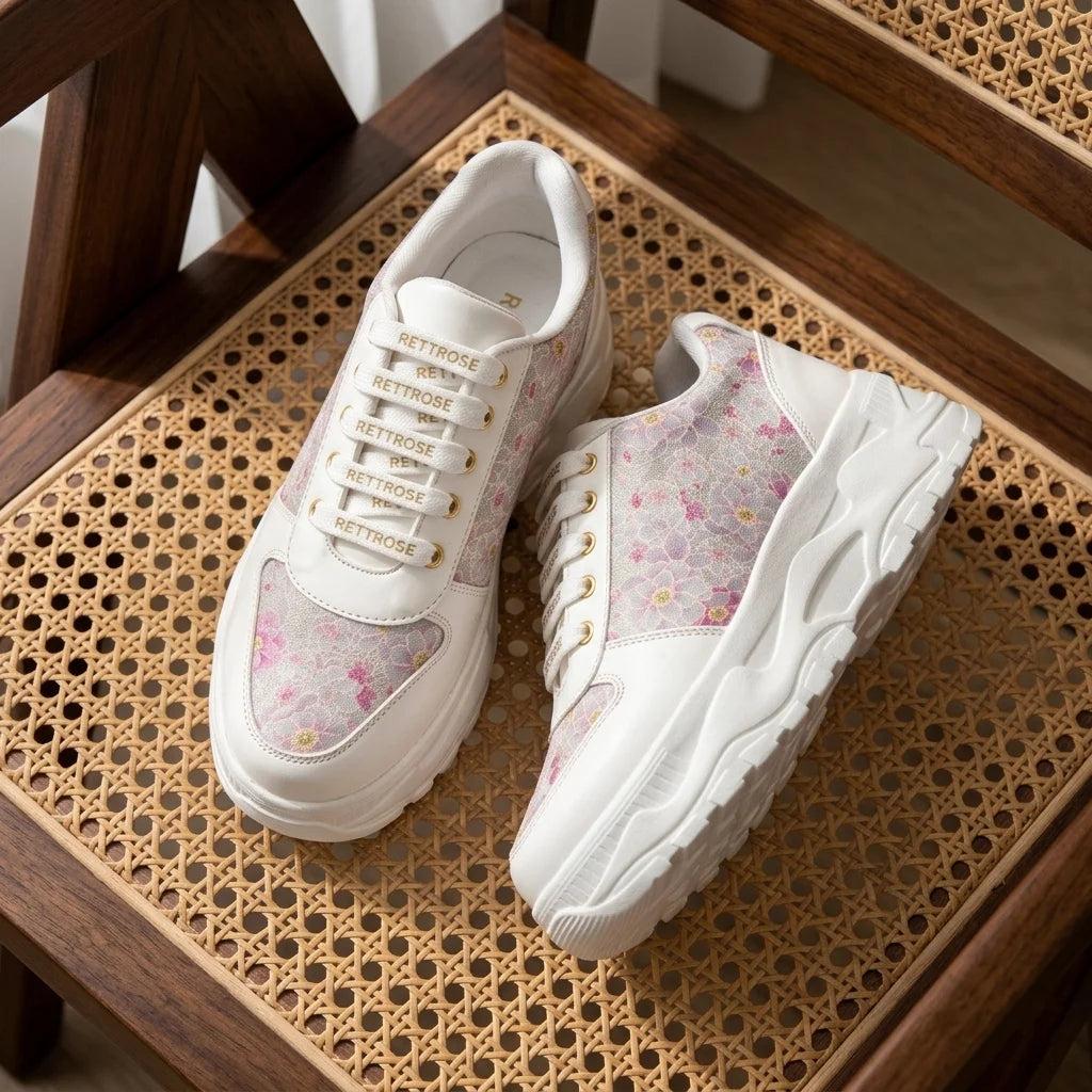 The Florence Glow White Pink Luxury Embellished Casual Sneaker