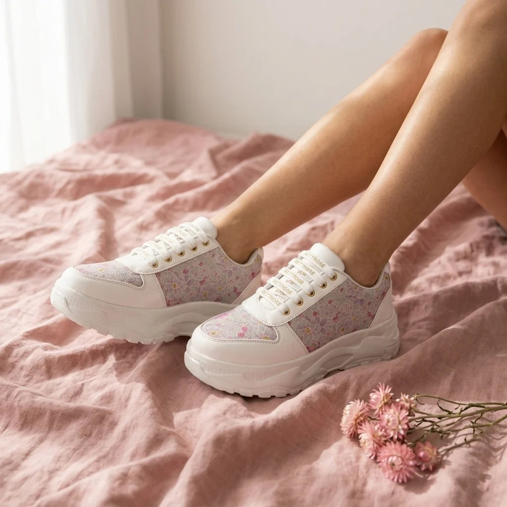 The Florence Glow White Pink Luxury Embellished Casual Sneaker