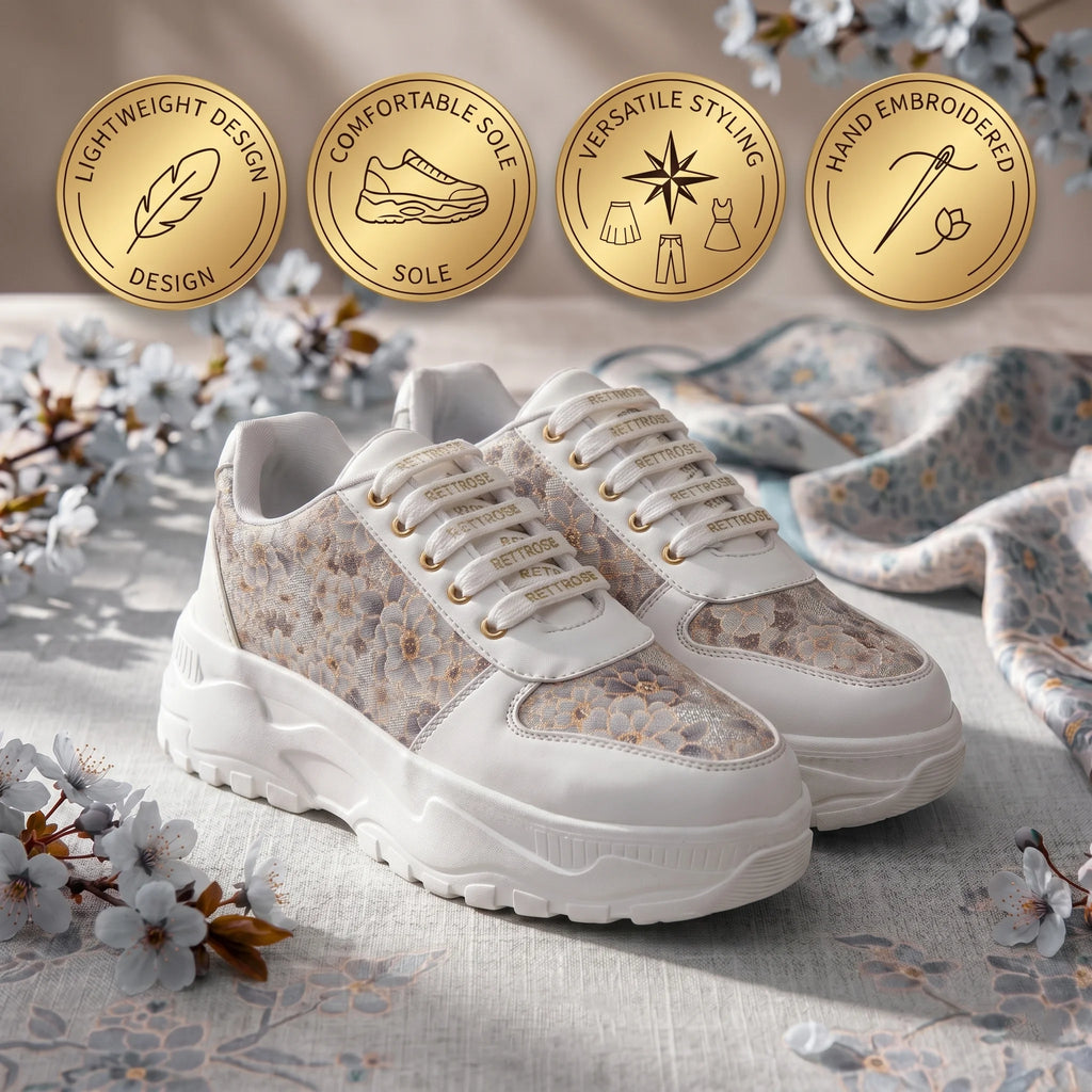 The Florence Glow White Grey Luxury Embellished Casual Sneaker