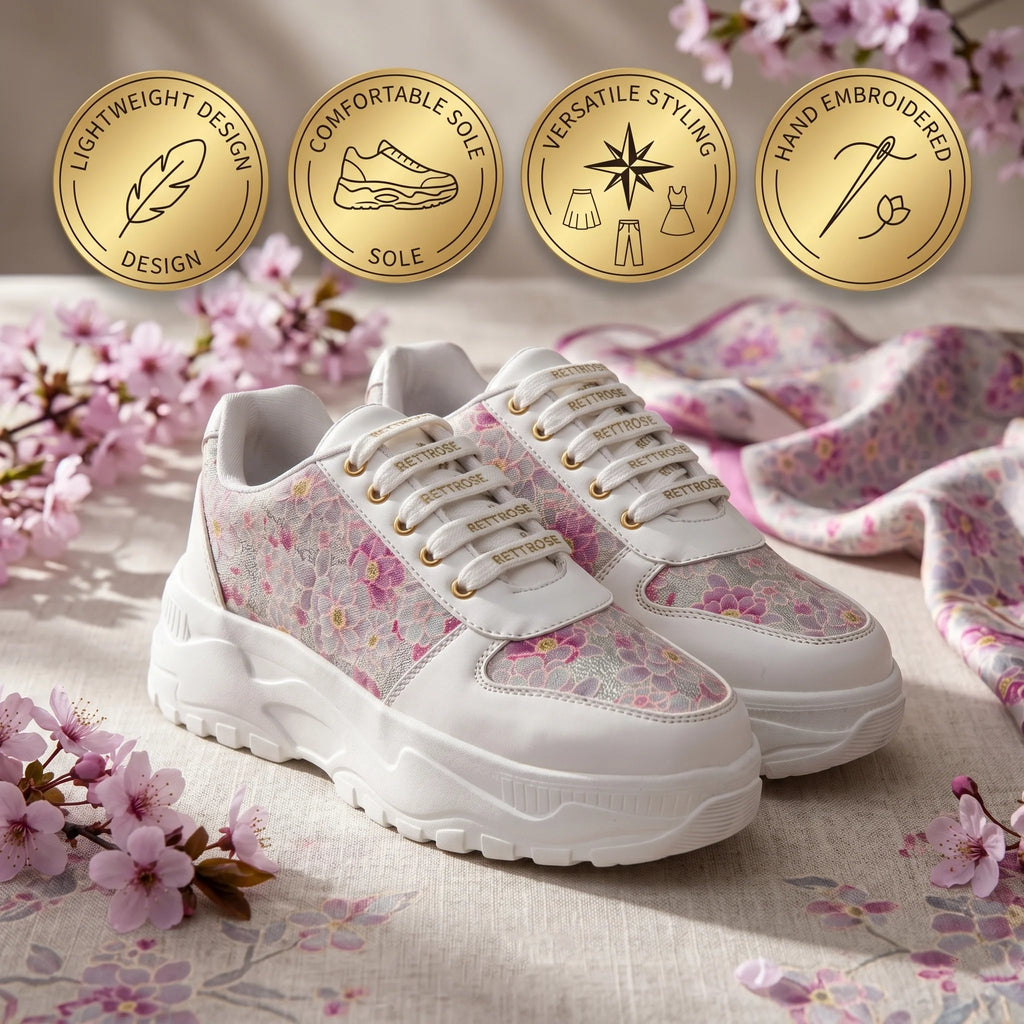 The Florence Glow White Pink Luxury Embellished Casual Sneaker
