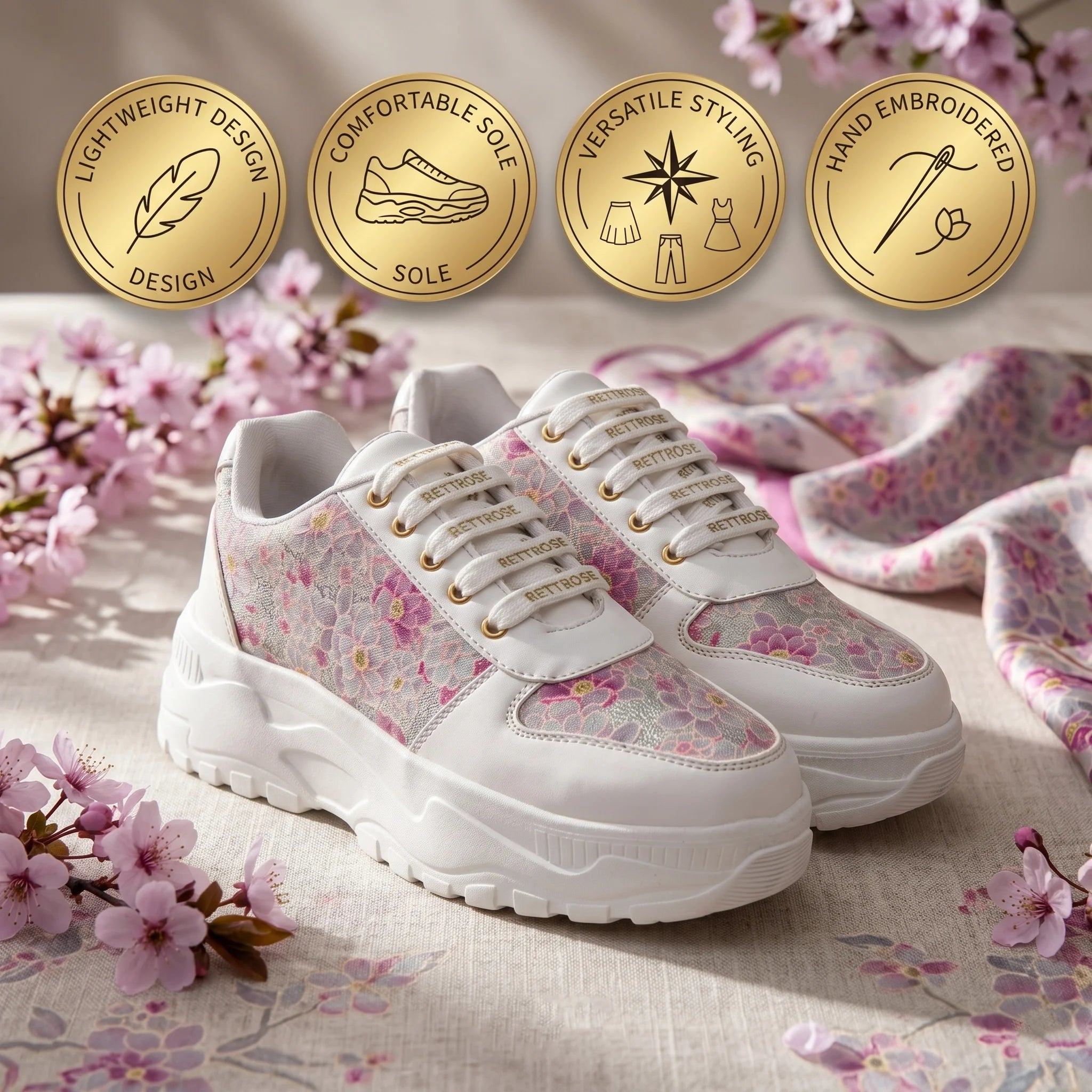 The Florence Glow White Pink Luxury Embellished Casual Sneaker