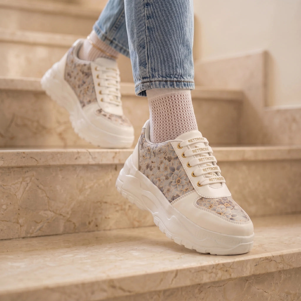 The Florence Glow White Grey Luxury Embellished Casual Sneaker