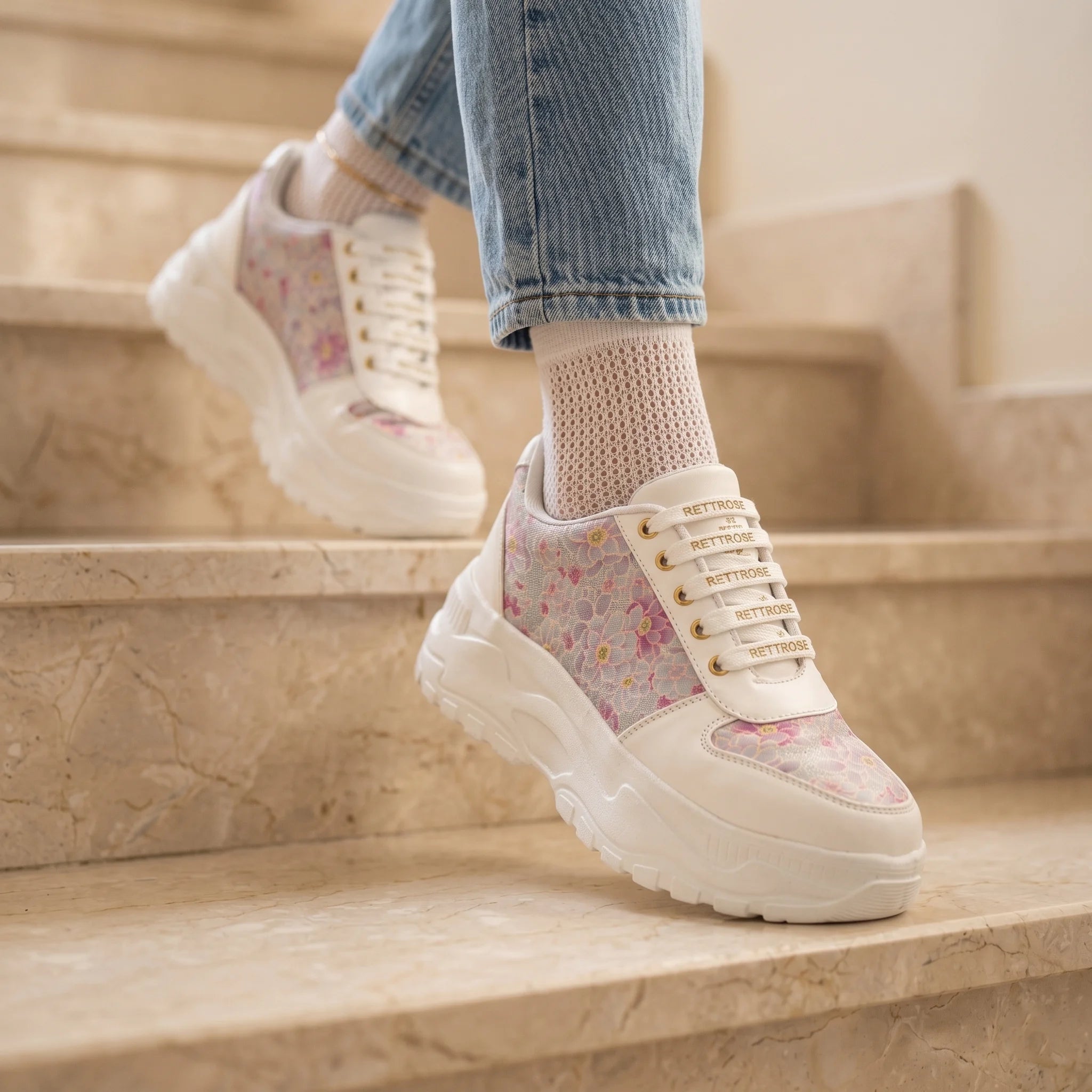 The Florence Glow White Pink Luxury Embellished Casual Sneaker