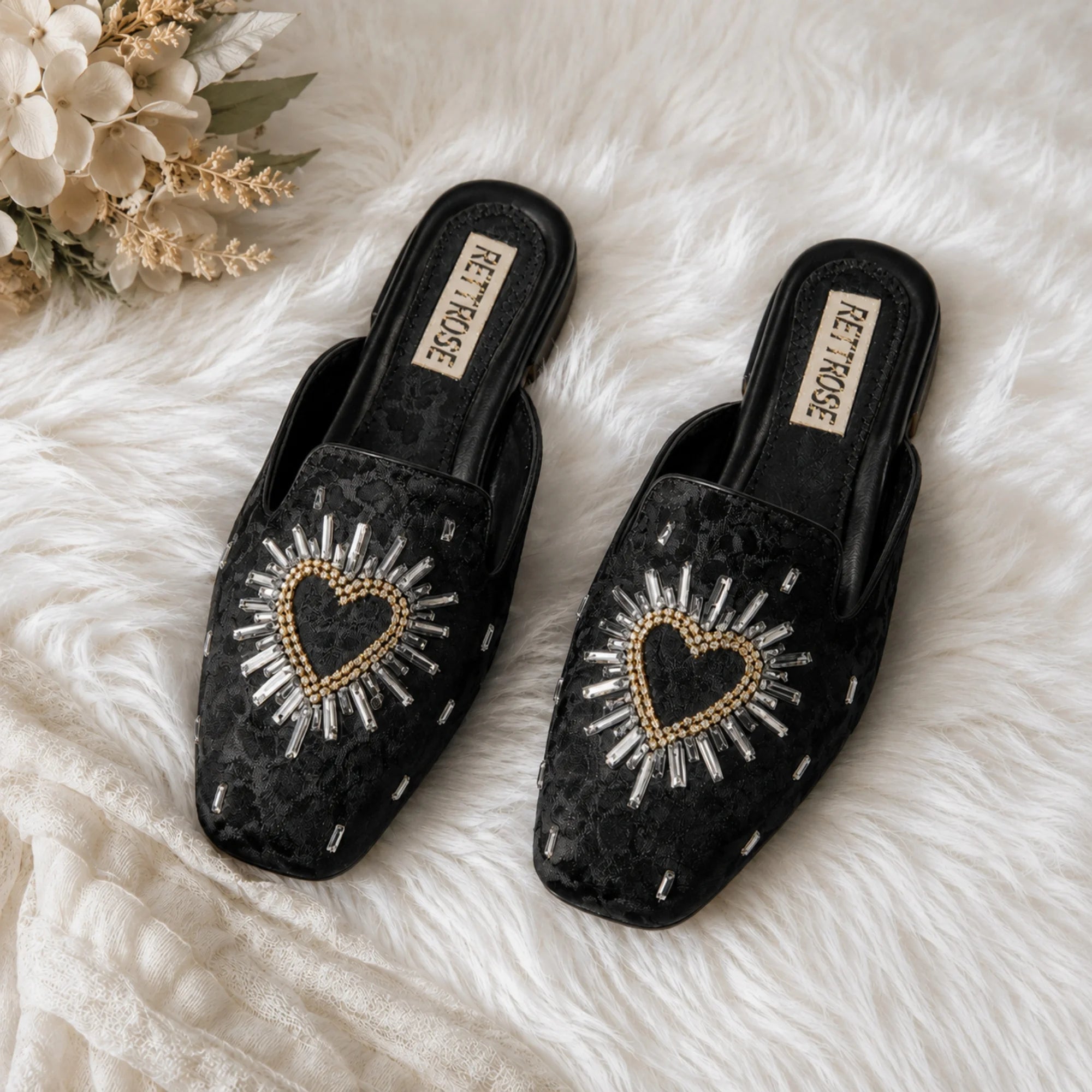 The Galactic Black Brocade Luxury Embellished Mules