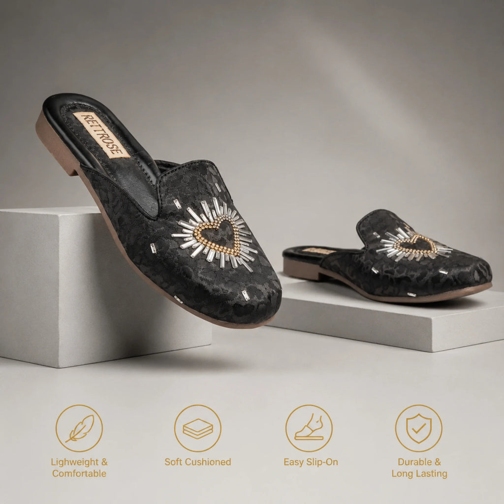 The Galactic Black Brocade Luxury Embellished Mules
