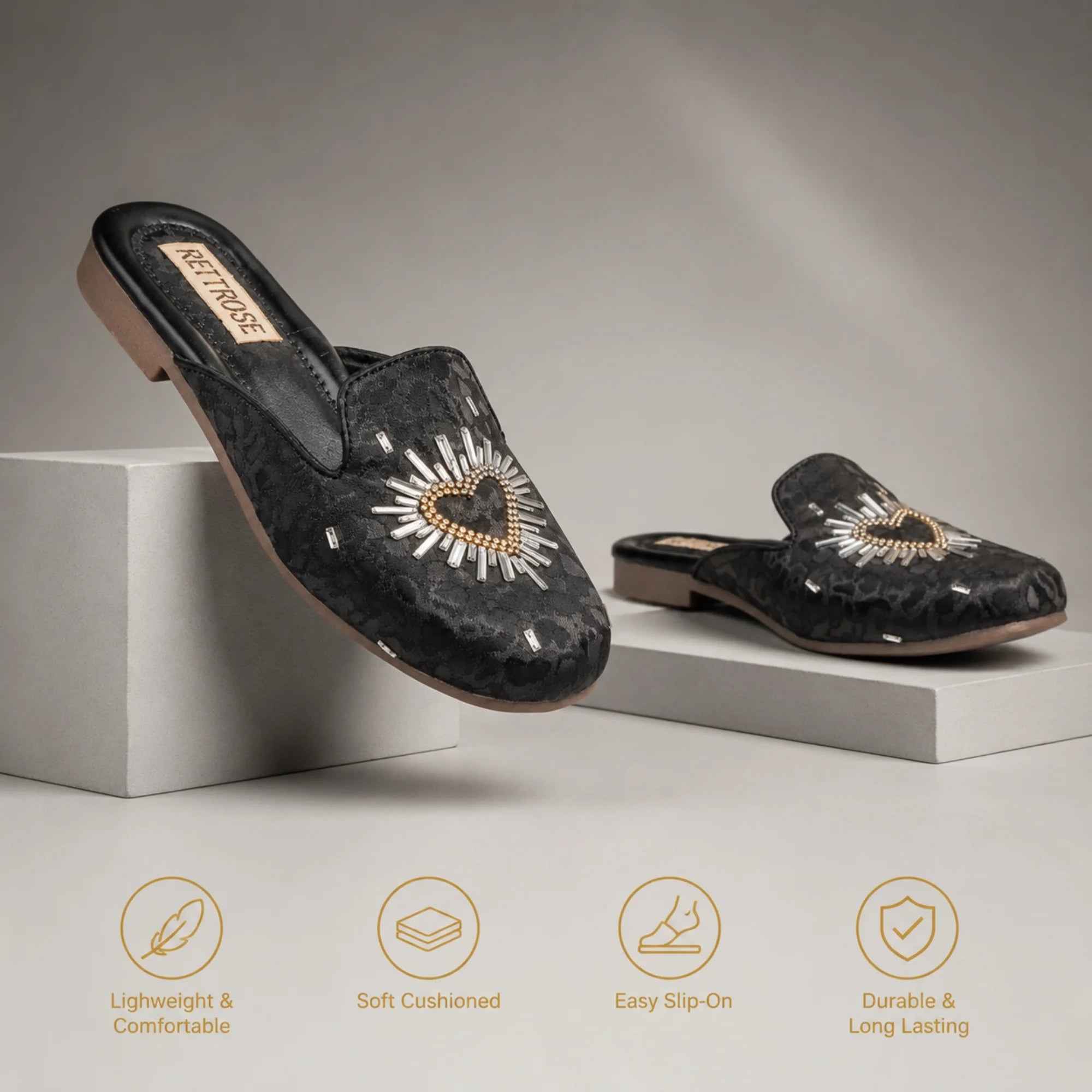 The Galactic Black Brocade Luxury Embellished Mules