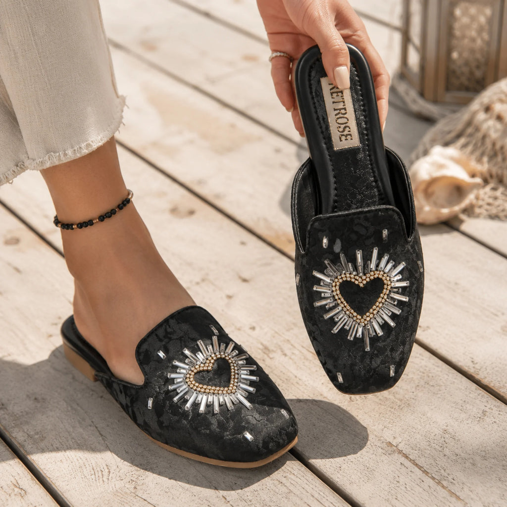 The Galactic Black Brocade Luxury Embellished Mules