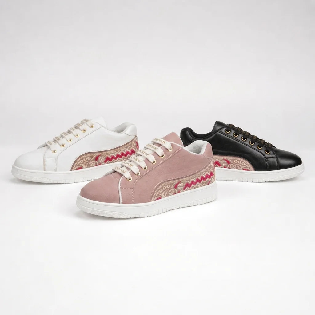 The Medallion Wave Peach Red Luxury Embellished Casual Sneaker