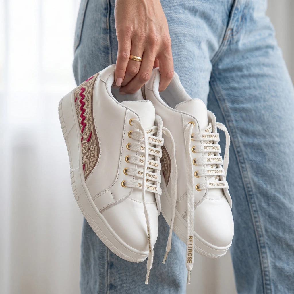 The Medallion Wave White Red Luxury Embellished Casual Sneaker