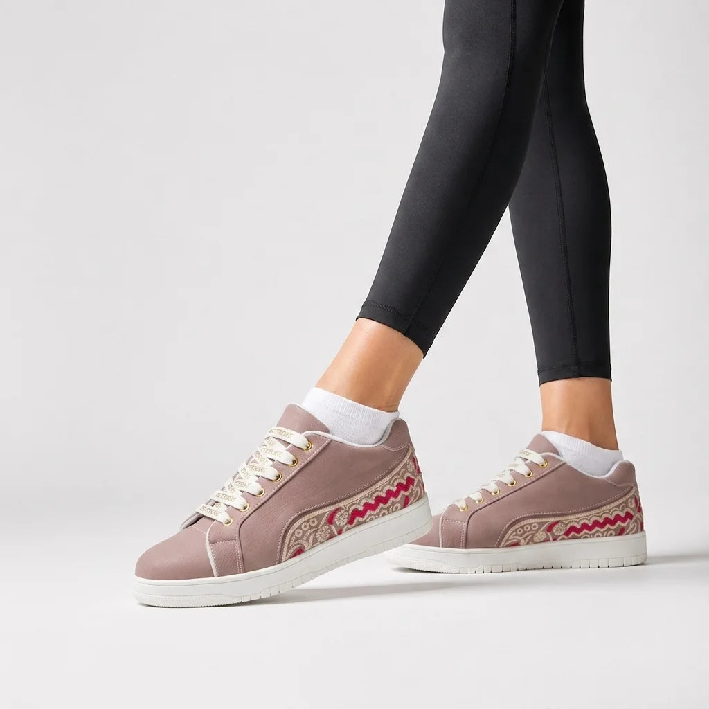 The Medallion Wave Peach Red Luxury Embellished Casual Sneaker