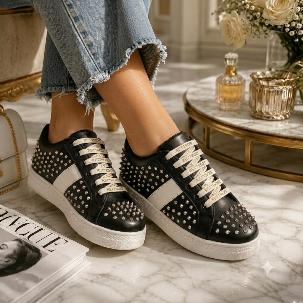 The Teri Black Luxury Embellished Trainer