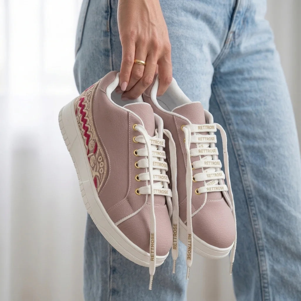 The Medallion Wave Peach Red Luxury Embellished Casual Sneaker