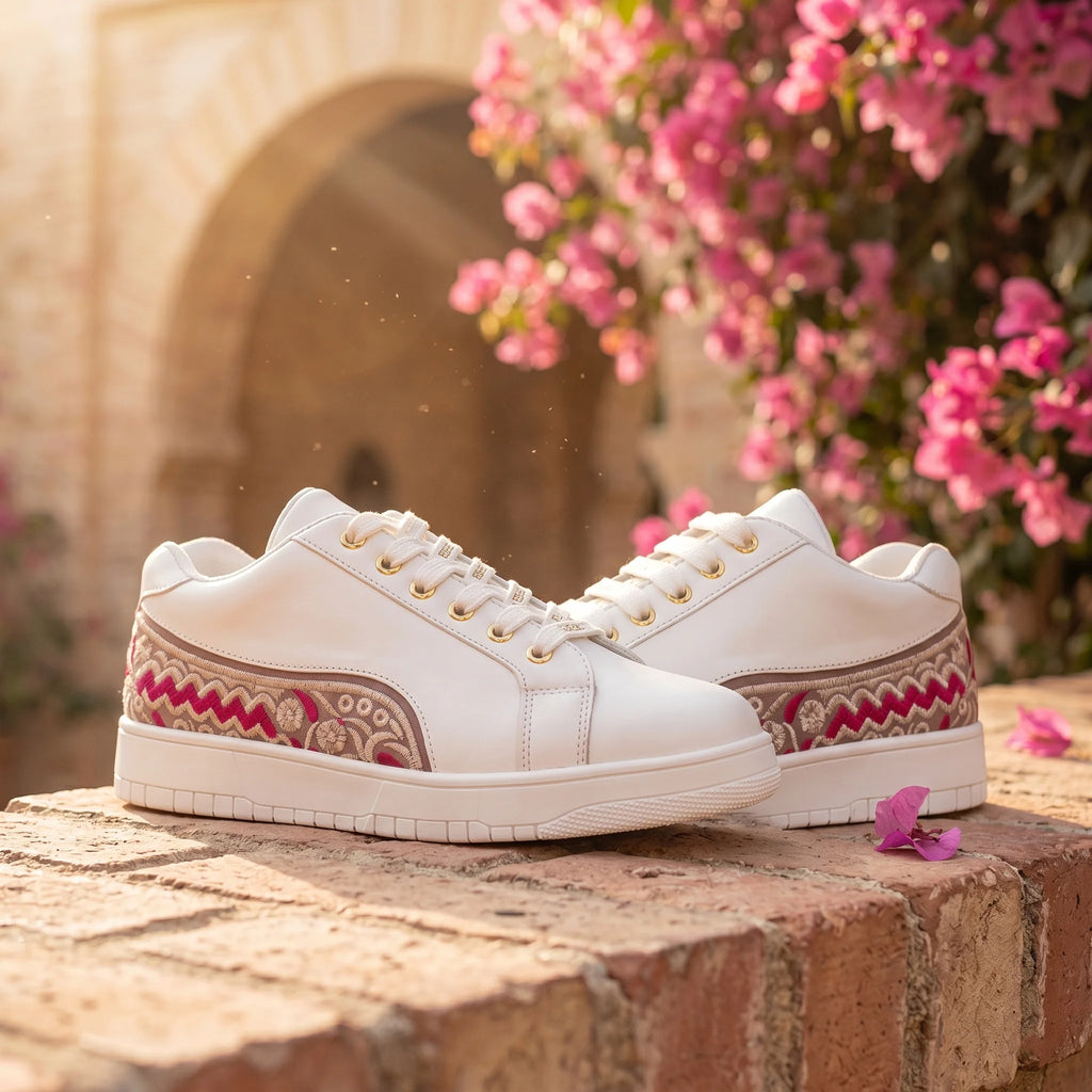 The Medallion Wave White Red Luxury Embellished Casual Sneaker