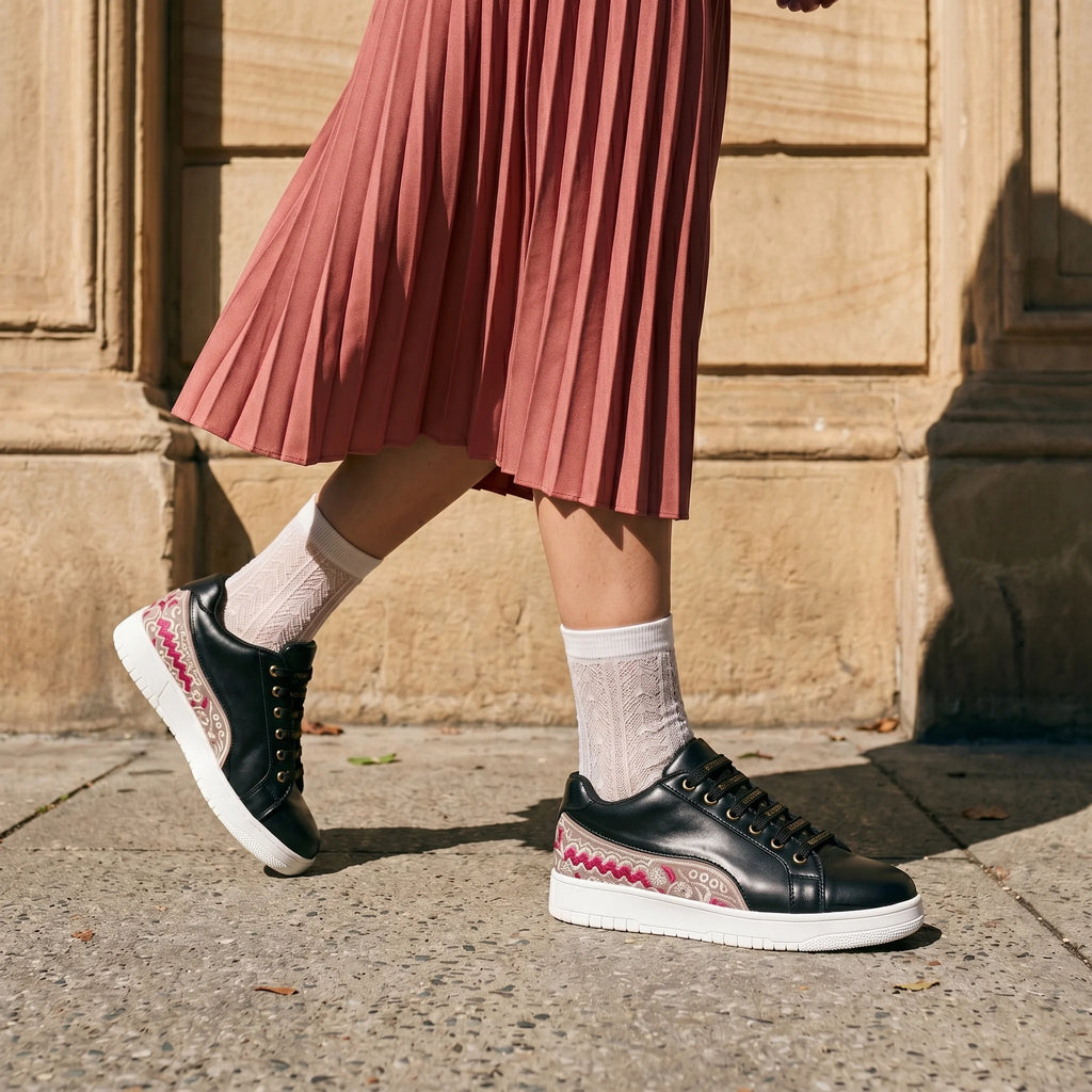 The Medallion Wave Black Red Luxury Embellished Casual Sneaker