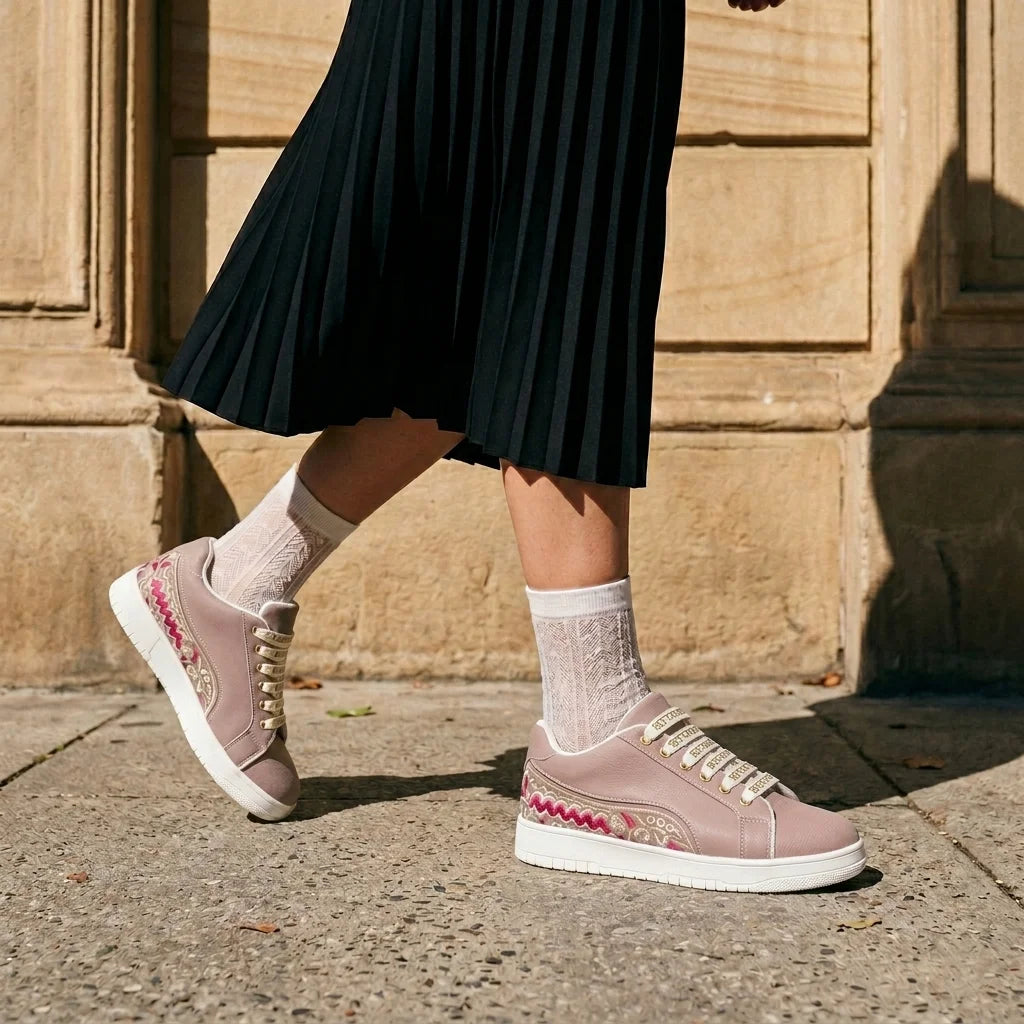 The Medallion Wave Peach Red Luxury Embellished Casual Sneaker