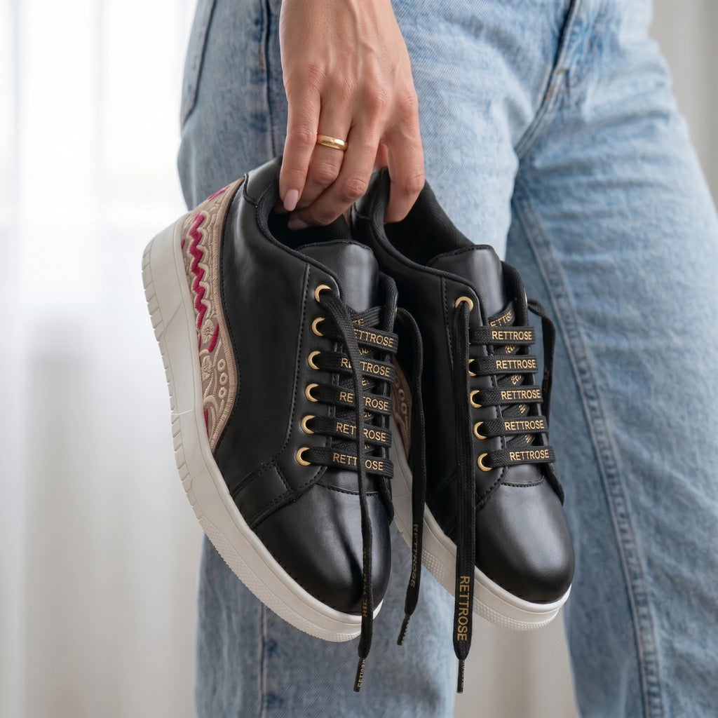 The Medallion Wave Black Red Luxury Embellished Casual Sneaker