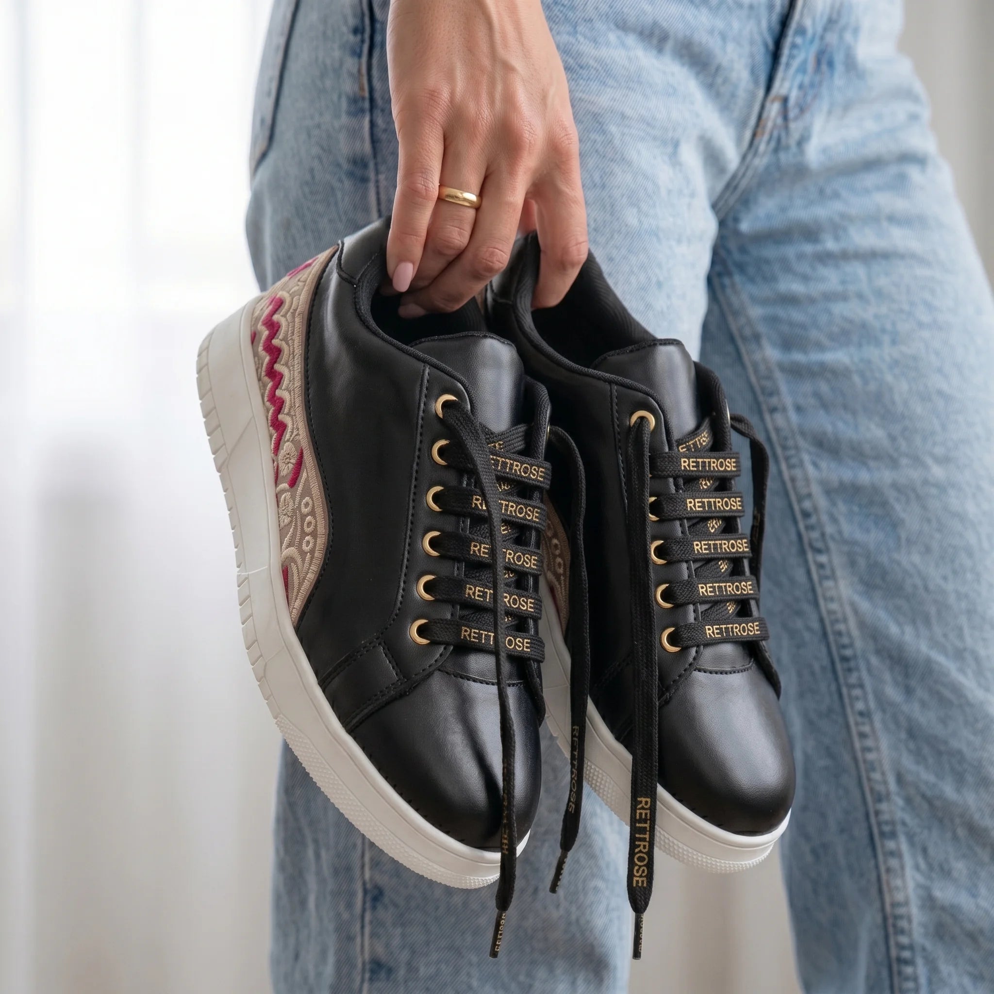 The Medallion Wave Black Red Luxury Embellished Casual Sneaker