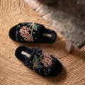 The Georgie Black Luxury Fluffy Embellished Slippers