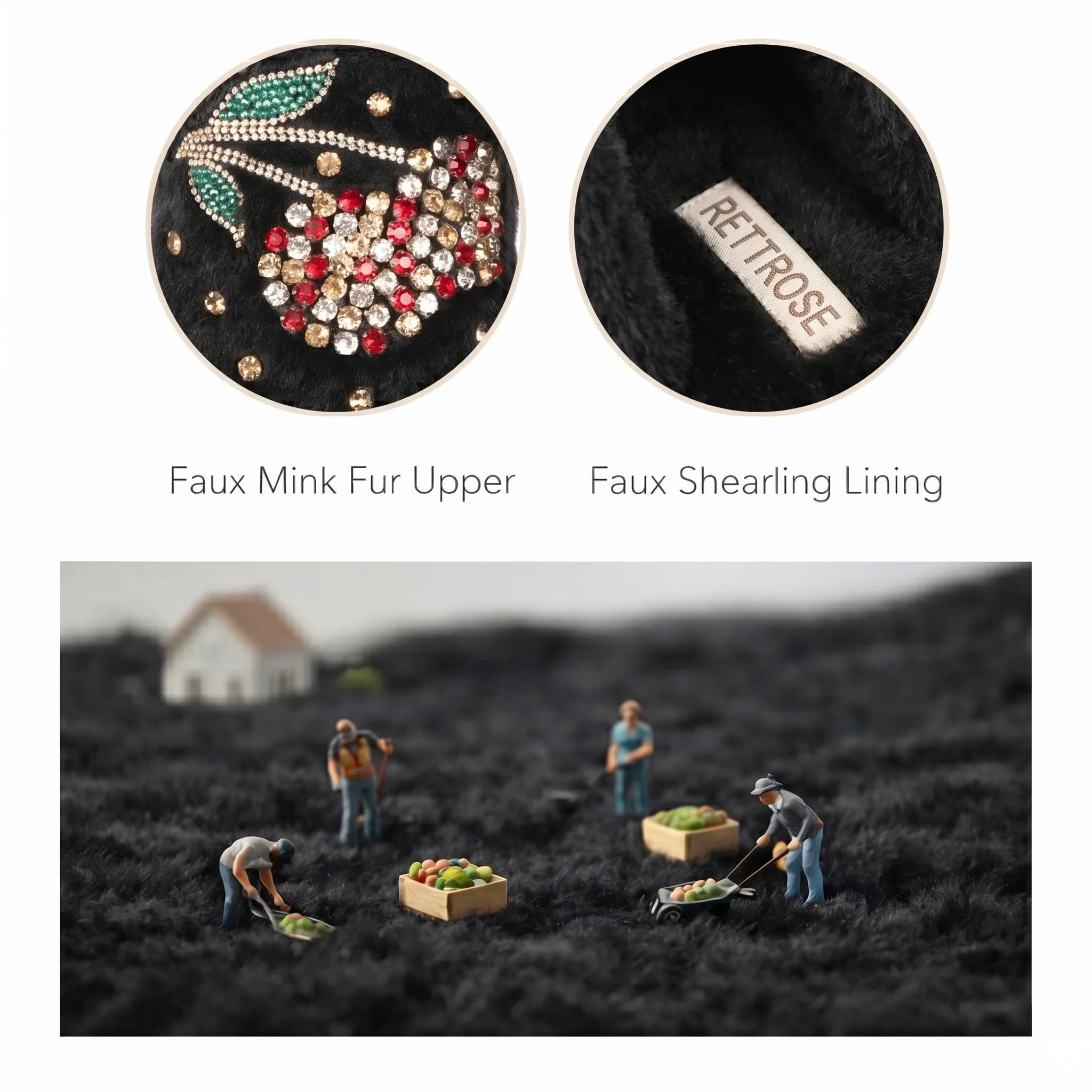 The Georgie Black Luxury Fluffy Embellished Slippers