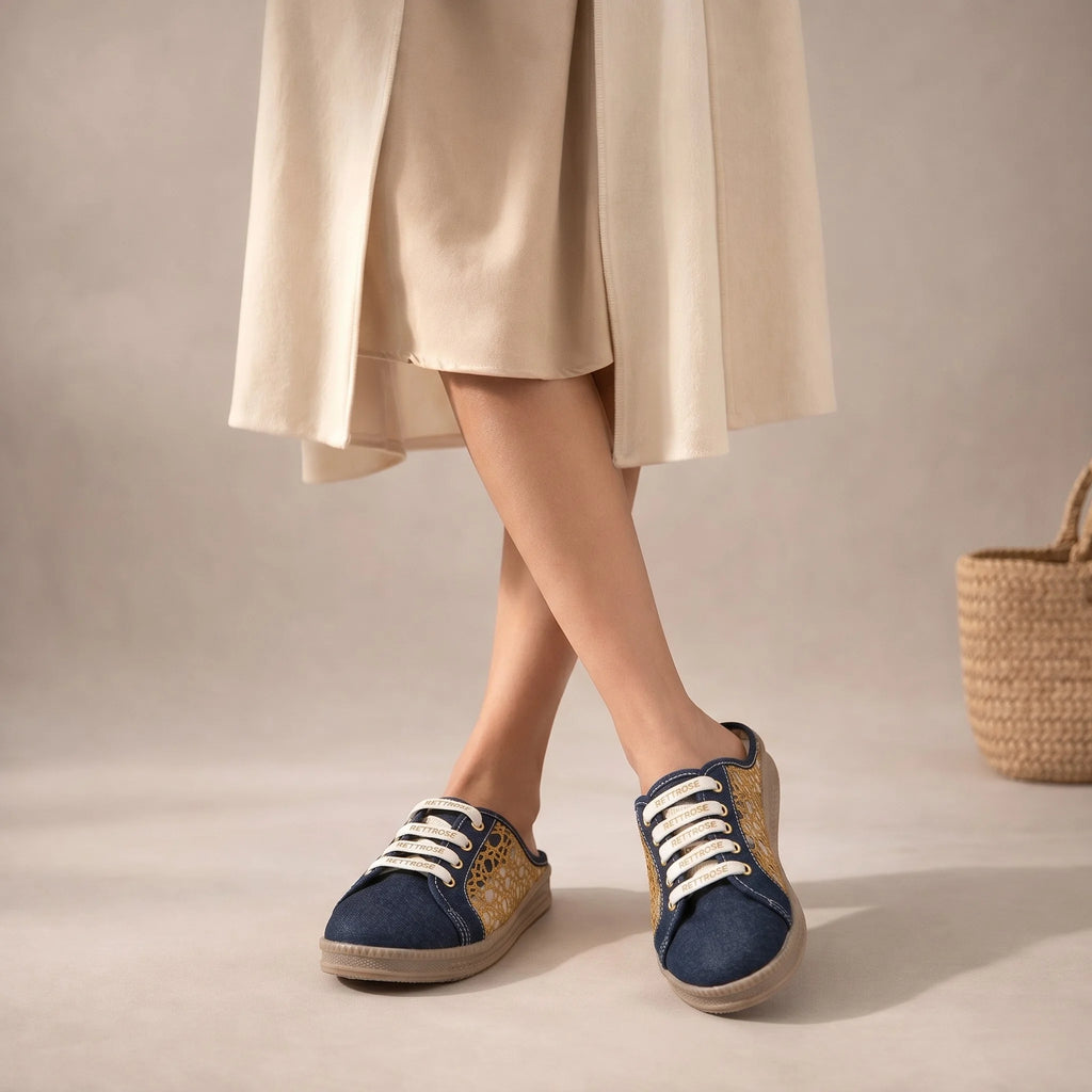 The Gilded Mesh Denim Luxury Embellished Slide Sneakers