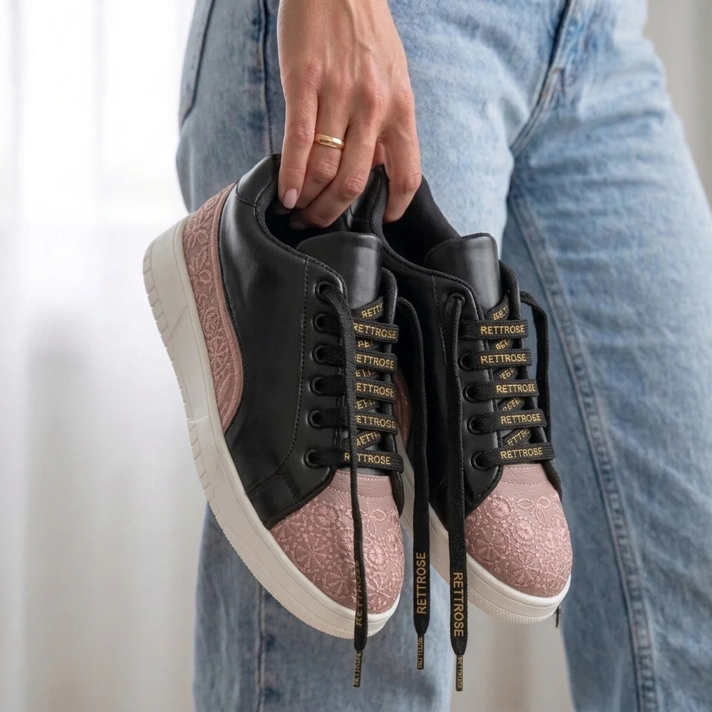 The Heirloom Flora Black Peach Luxury Embellished Casual Sneaker