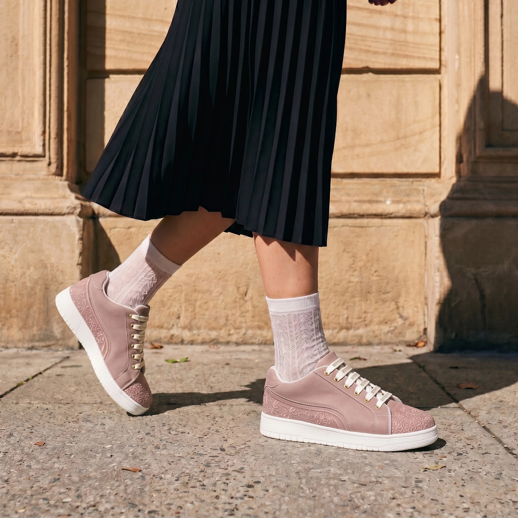 The Heirloom Flora Peach Luxury Embellished Casual Sneaker