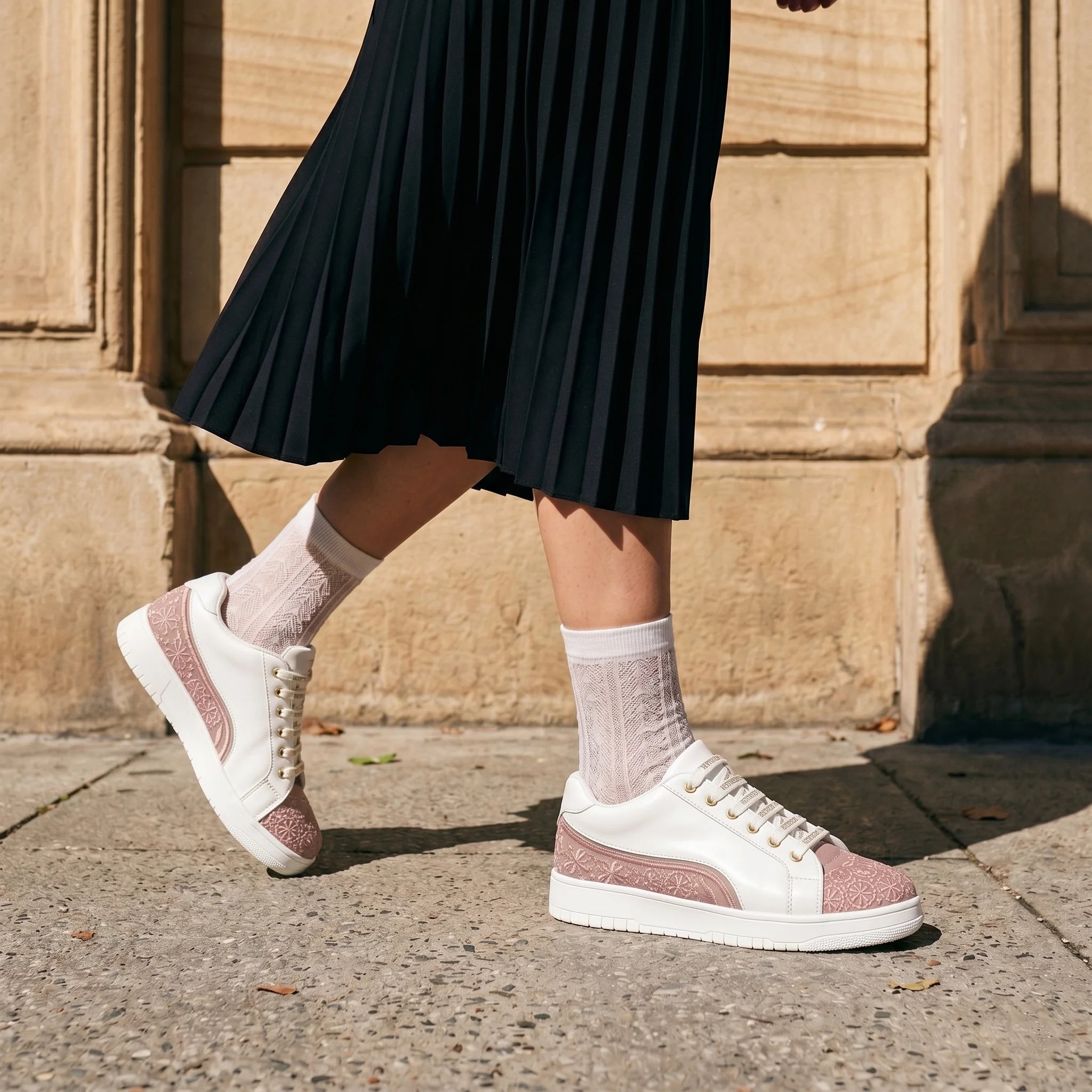 The Heirloom Flora White Peach Luxury Embellished Casual Sneaker