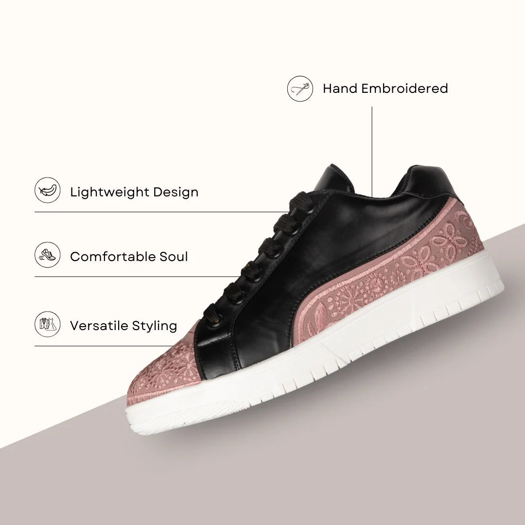 The Heirloom Flora Black Peach Luxury Embellished Casual Sneaker