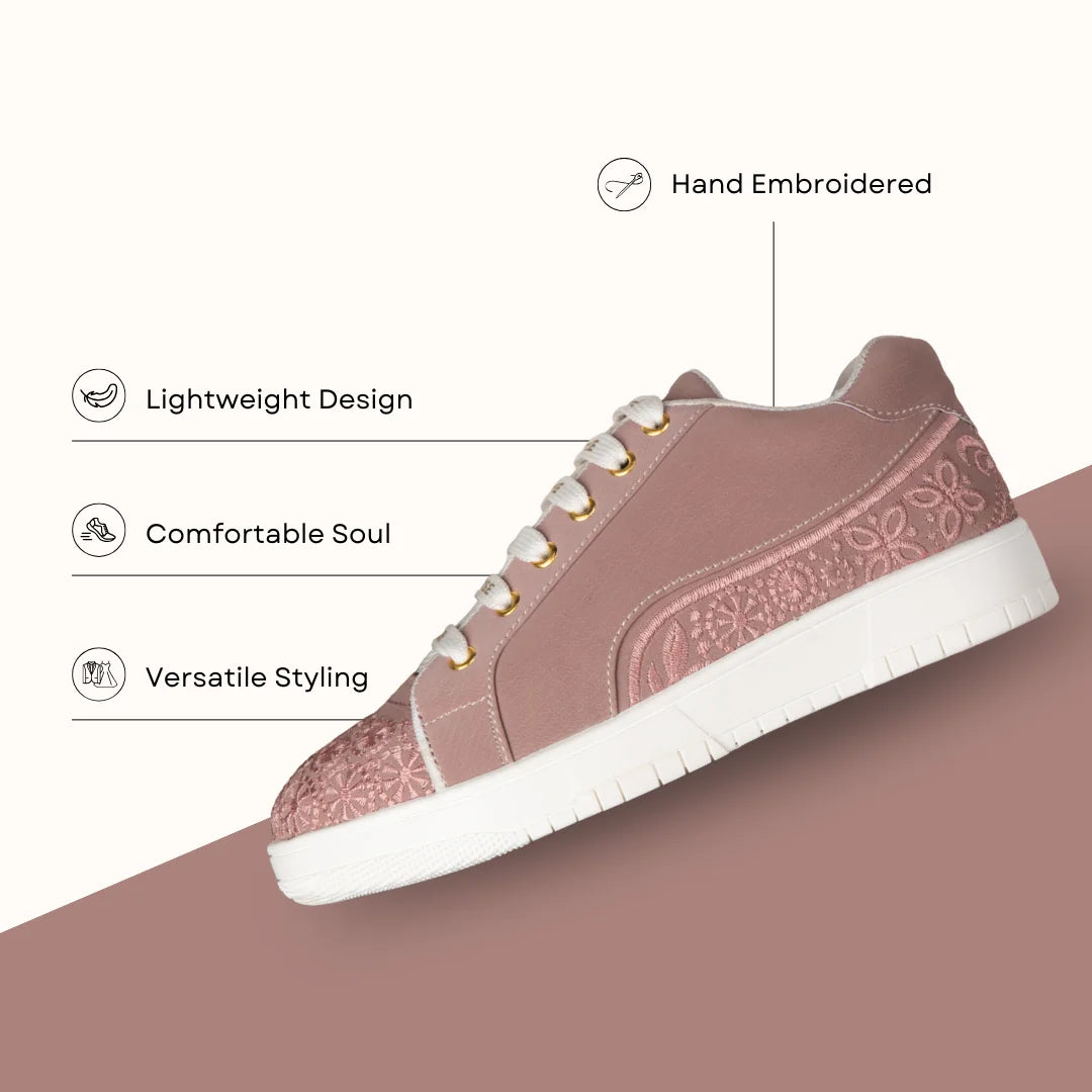 The Heirloom Flora Peach Luxury Embellished Casual Sneaker