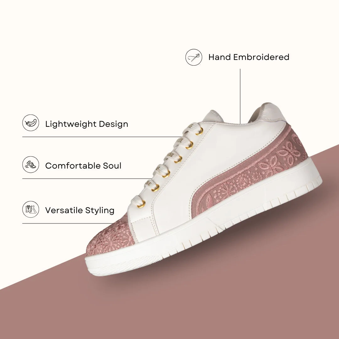 The Heirloom Flora White Peach Luxury Embellished Casual Sneaker