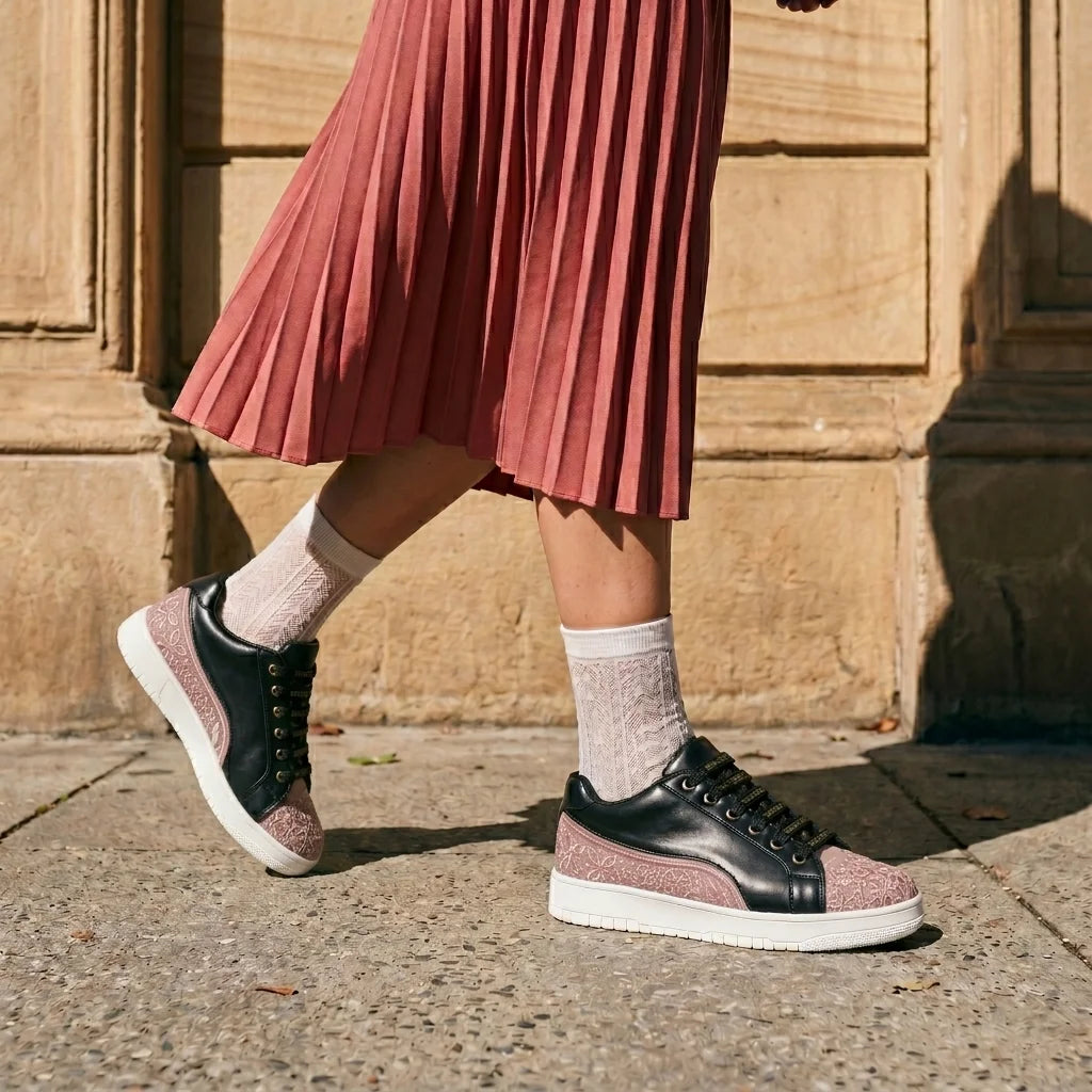 The Heirloom Flora Black Peach Luxury Embellished Casual Sneaker