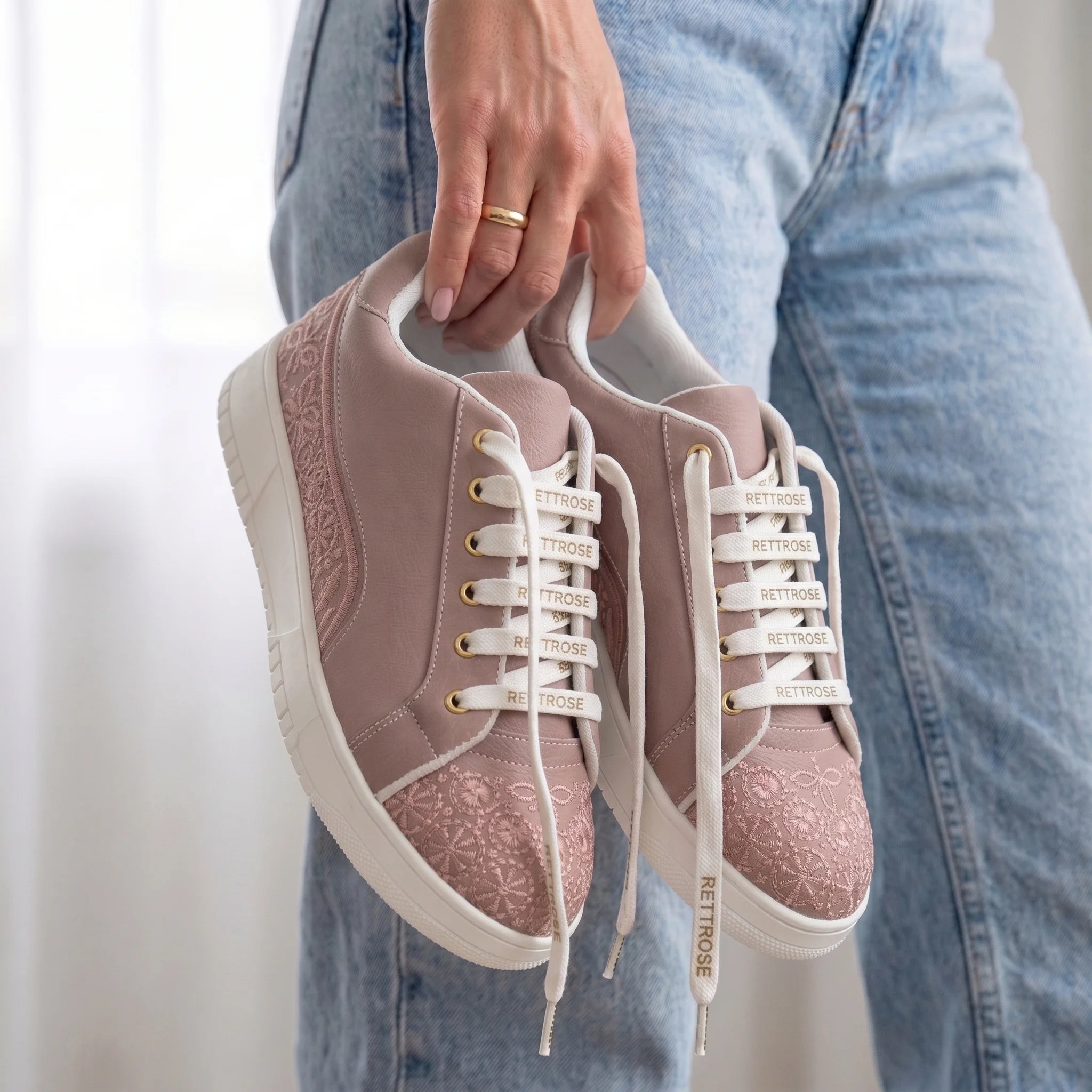 The Heirloom Flora Peach Luxury Embellished Casual Sneaker