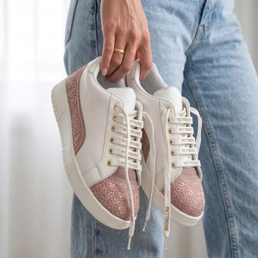The Heirloom Flora White Peach Luxury Embellished Casual Sneaker