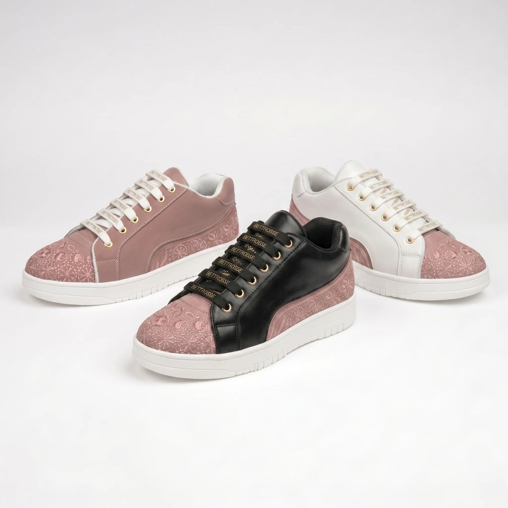 The Heirloom Flora Black Peach Luxury Embellished Casual Sneaker