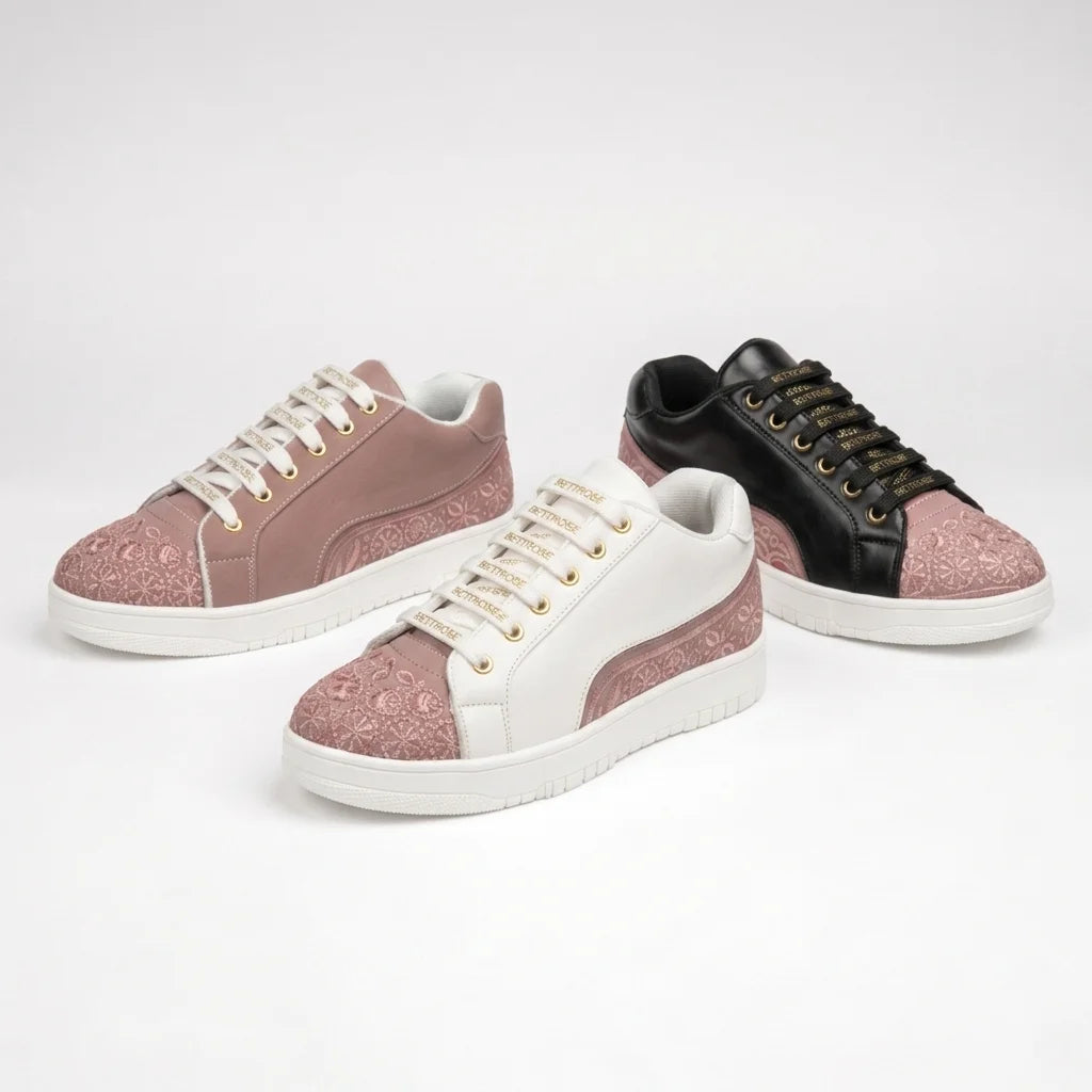 The Heirloom Flora White Peach Luxury Embellished Casual Sneaker