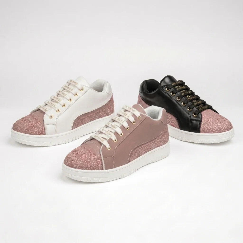 The Heirloom Flora Peach Luxury Embellished Casual Sneaker