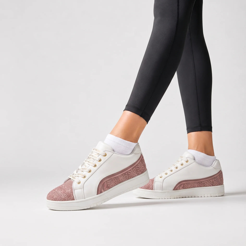 The Heirloom Flora White Peach Luxury Embellished Casual Sneaker