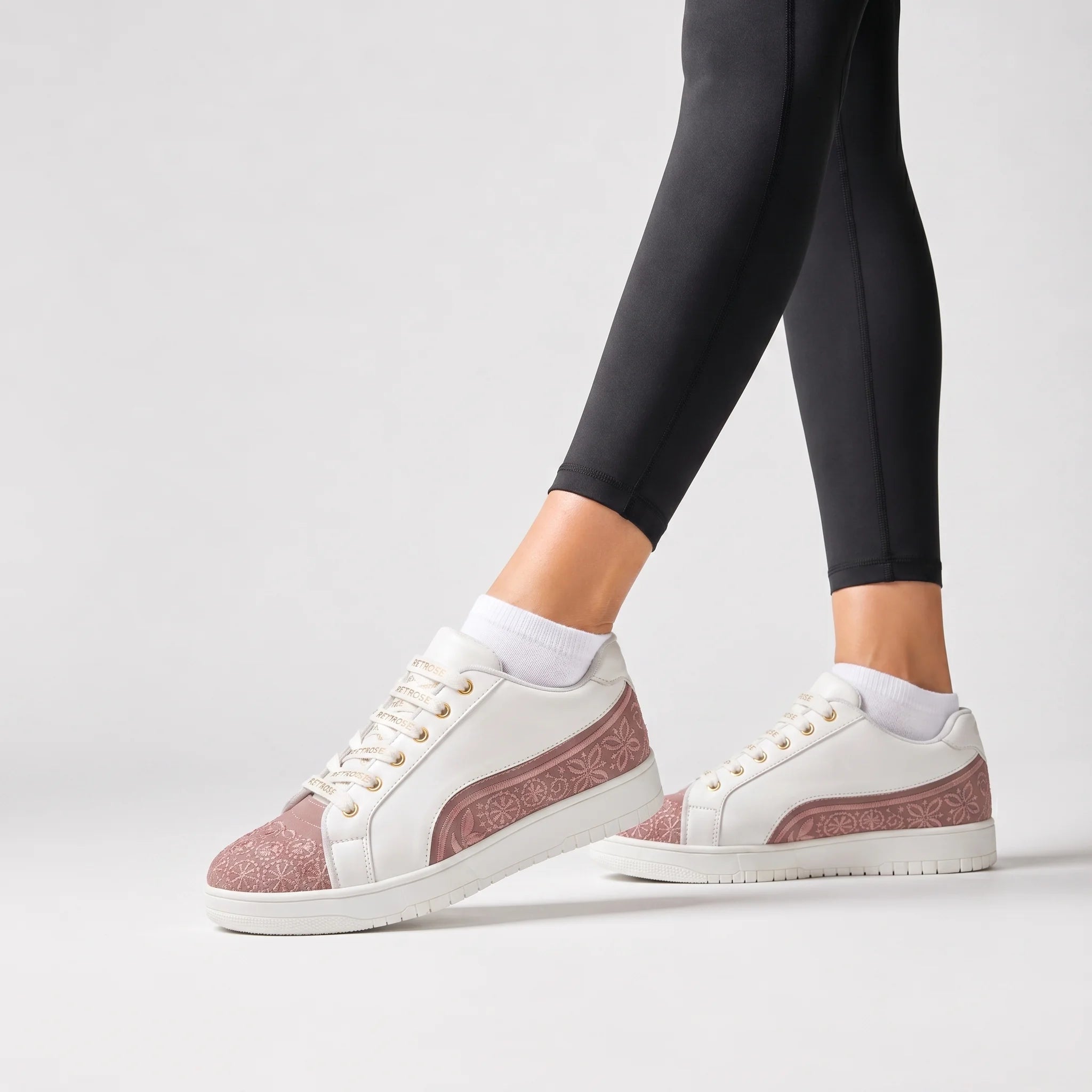 The Heirloom Flora White Peach Luxury Embellished Casual Sneaker