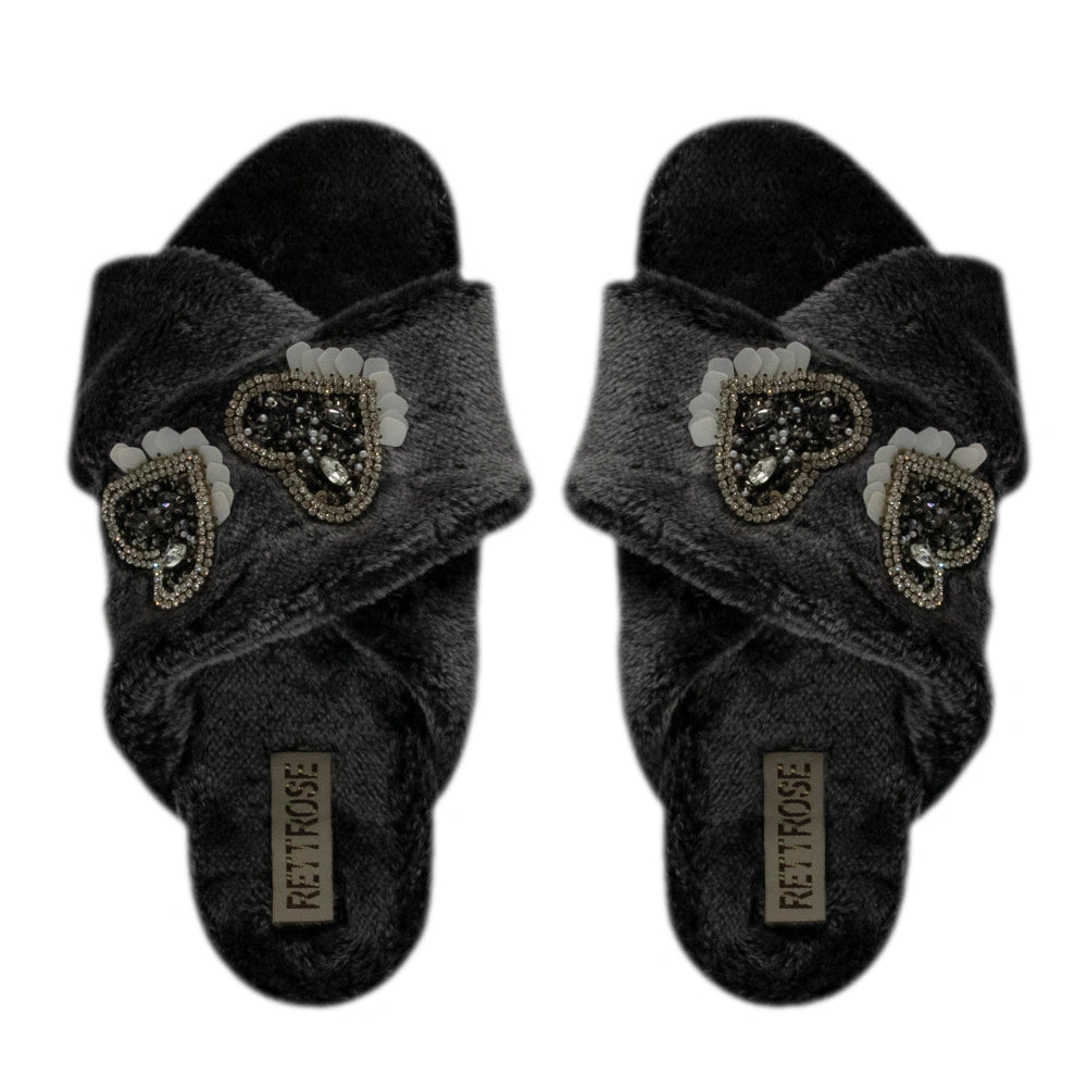 The Katie Grey Luxury Plush Diamante Embellished Slippers