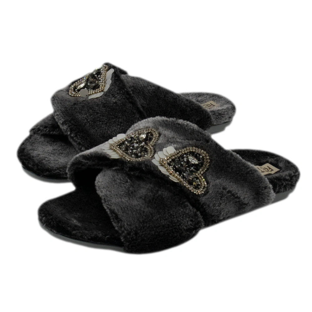 The Katie Grey Luxury Plush Diamante Embellished Slippers