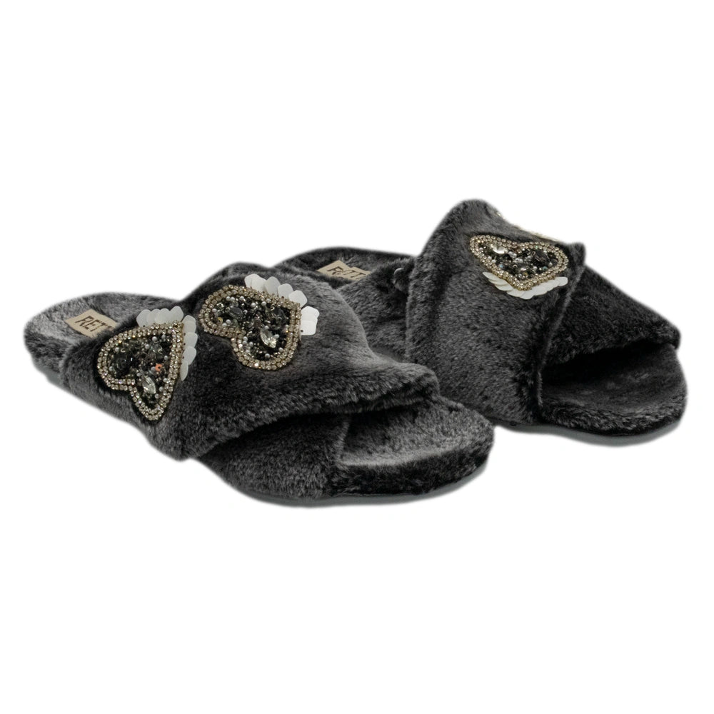 The Katie Grey Luxury Plush Diamante Embellished Slippers