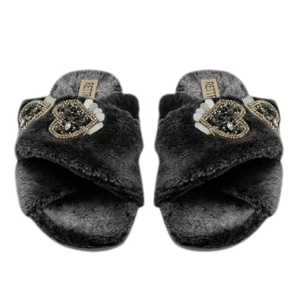 The Katie Grey Luxury Plush Diamante Embellished Slippers