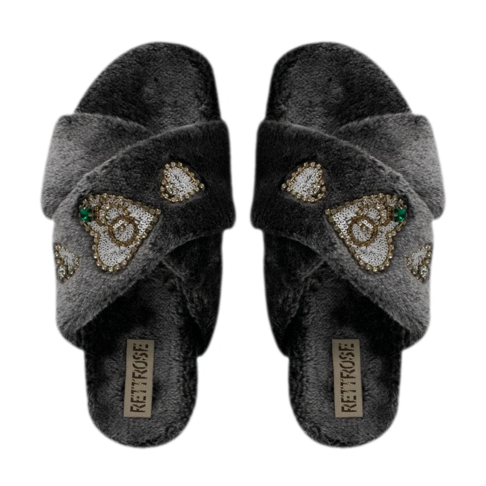 The Emmy Grey Luxury Plush Diamante Embellished Slippers