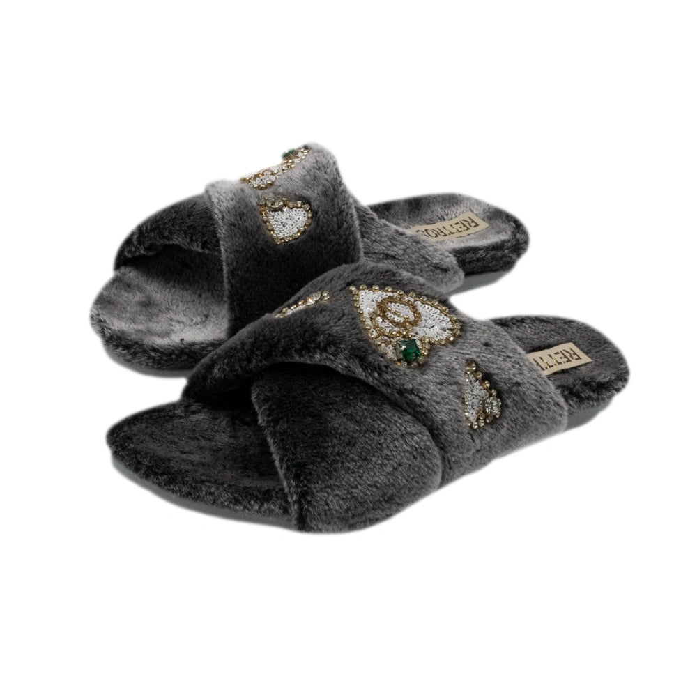 The Emmy Grey Luxury Plush Diamante Embellished Slippers