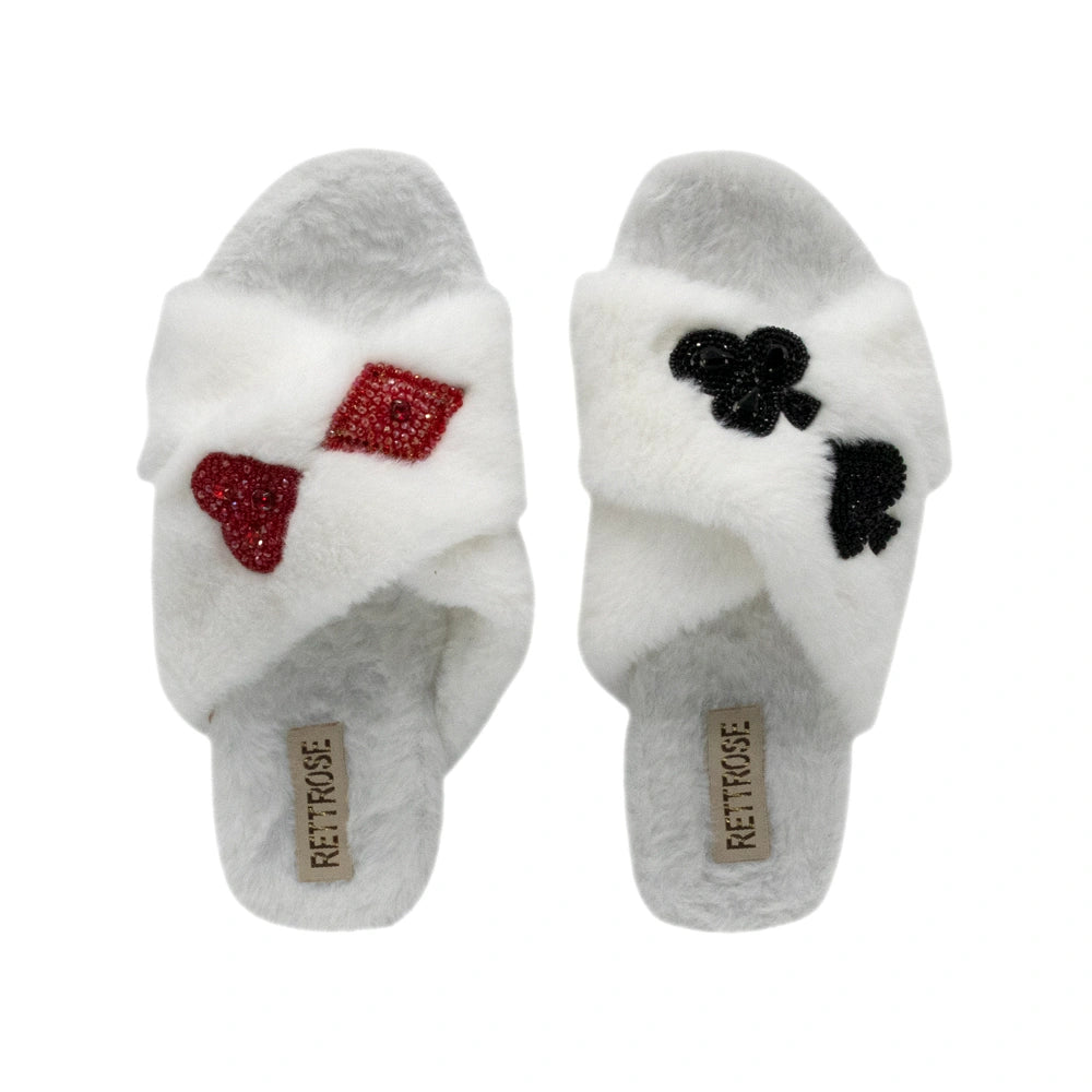The Olivia Cream Luxury Plush Diamante Embellished Slippers