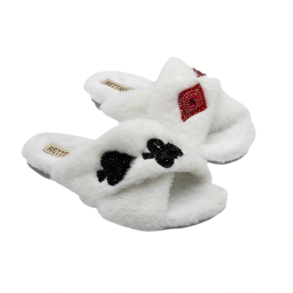 The Olivia Cream Luxury Plush Diamante Embellished Slippers