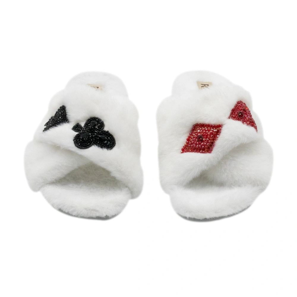 The Olivia Cream Luxury Plush Diamante Embellished Slippers