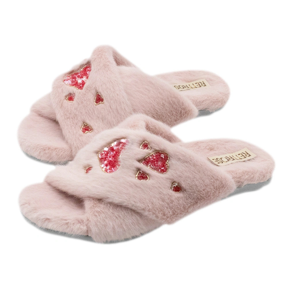 The Kaylee Pink Luxury Plush Diamante Embellished Slippers